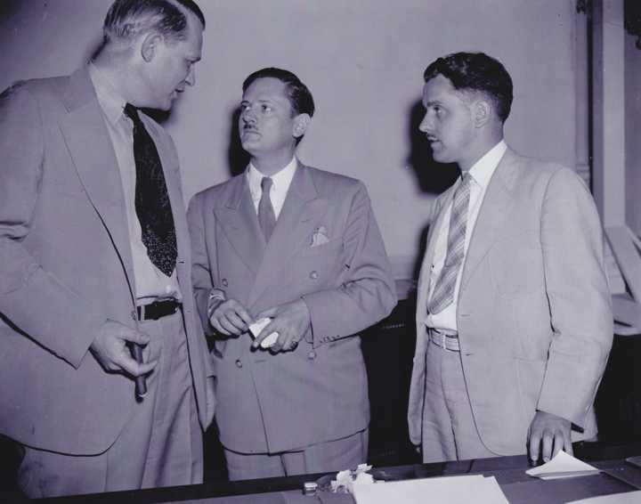 Jacie and Jim with Rep. Martin Dies at HUAC hearing 1938.jpg